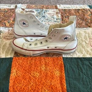 Converse White High Top Sneakers with Red Trim